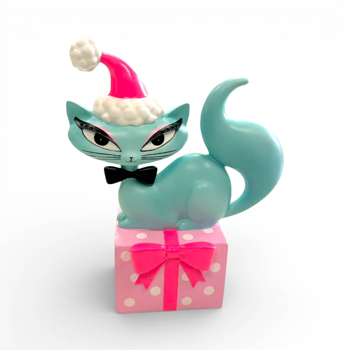 Swanky Christmas Kitty on Present — Miss Fluff x December Diamonds Statue
