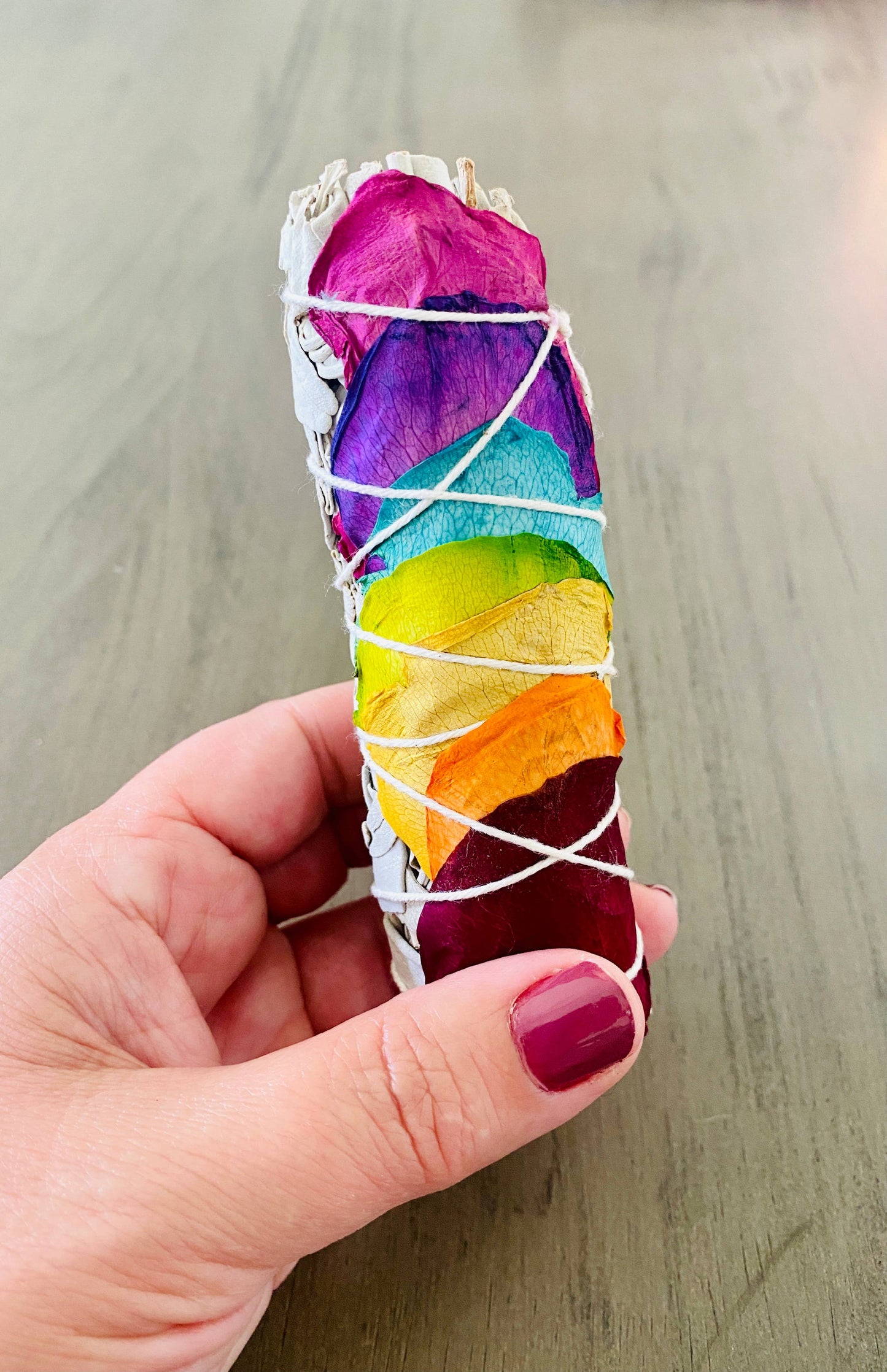 White Sage Rainbow Chakra Roses Smudge Stick