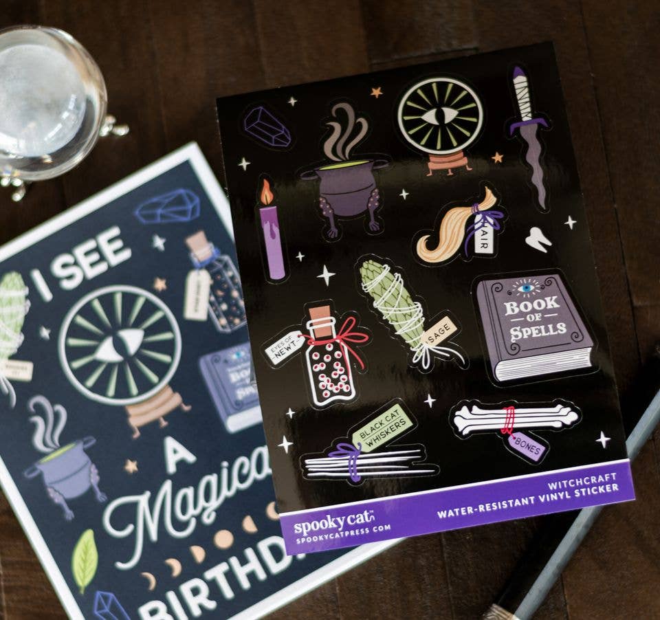 Witchcraft Sticker Sheet Mystical Grimoire