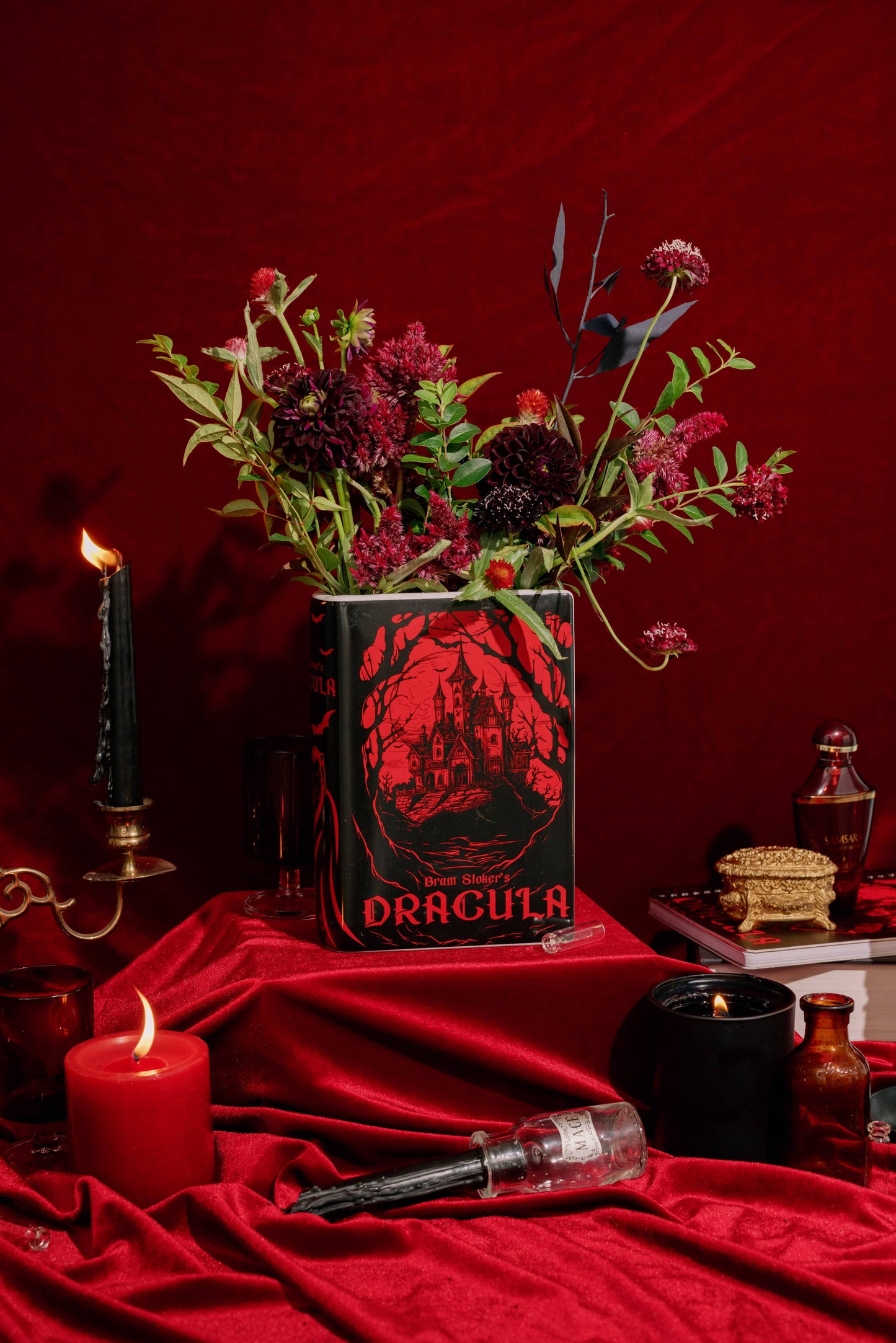 Large Book Shaped Vase, Dracula in Blood Red
