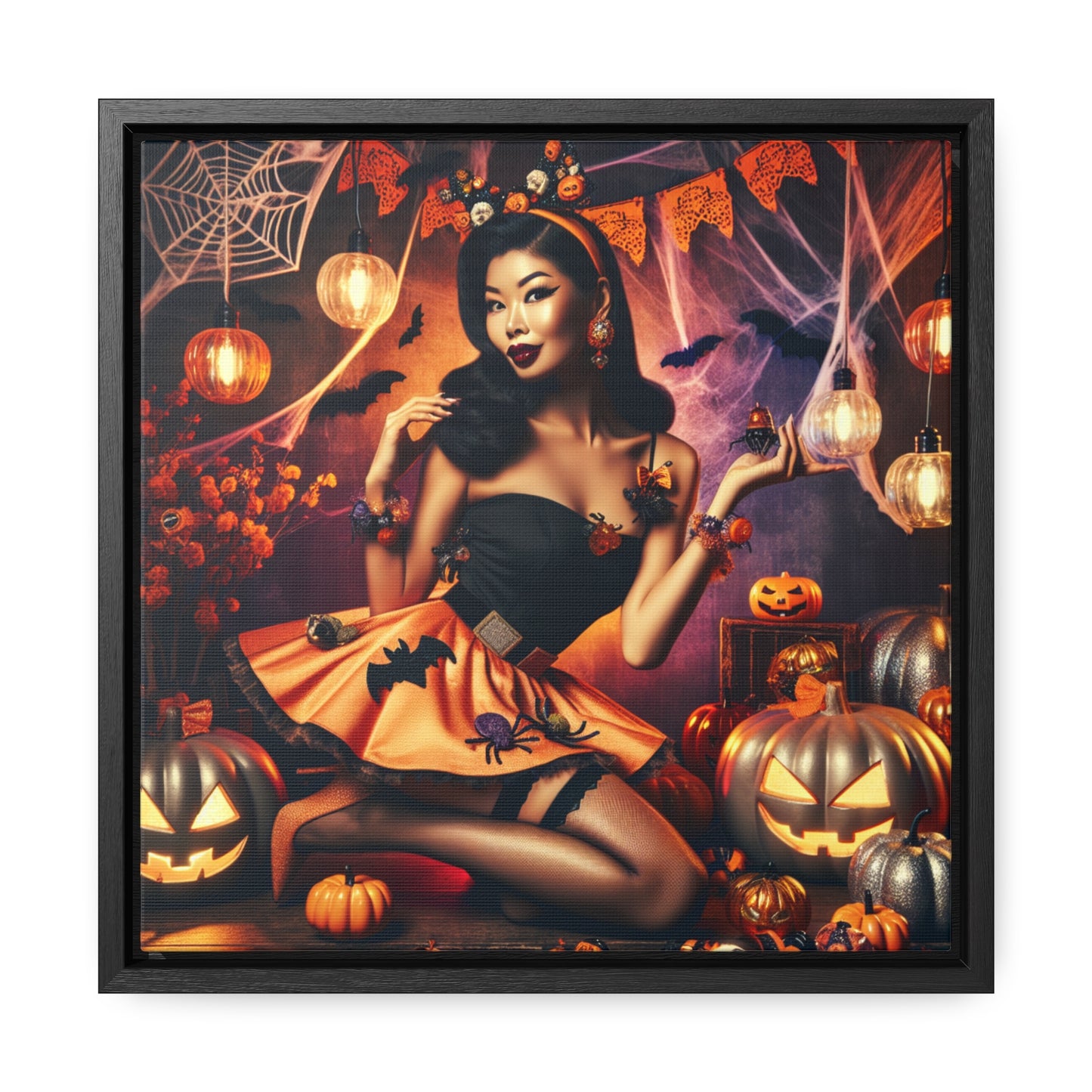 Halloween Pin Up Girl Wall Art on Canvas with Frame