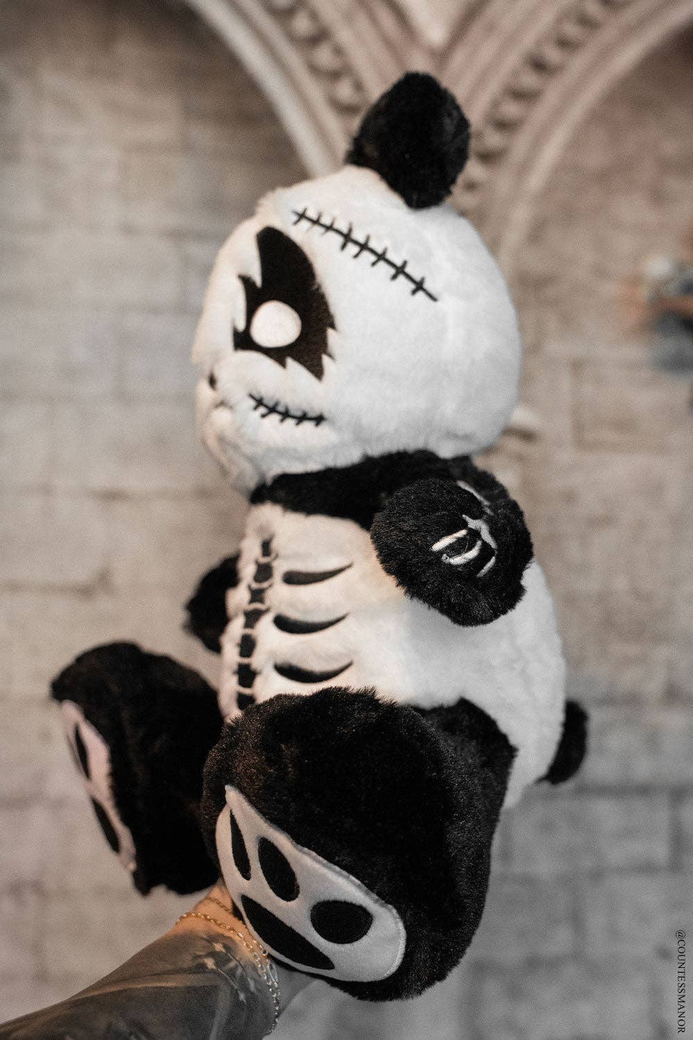 Heavy Metal Skeleton Panda Plush Black and White