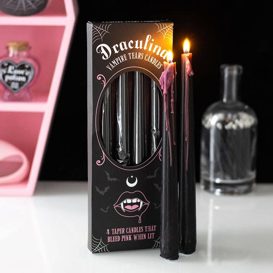 Gothic Pink Vampire Tears Bleeding Halloween Taper Set of 4
