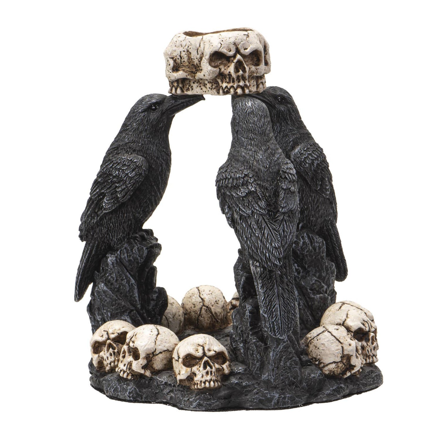 Raven Holding Skulls Backflow Incense Burner Holder