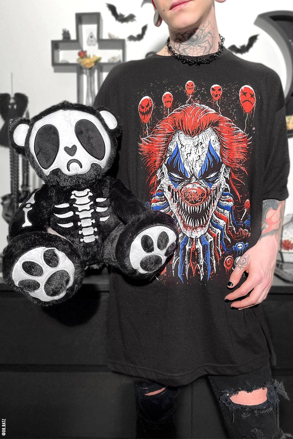 Grumpy Bones Bear Plush Toy Holiday Creepmas Gothmas Christmas Spooky Gift