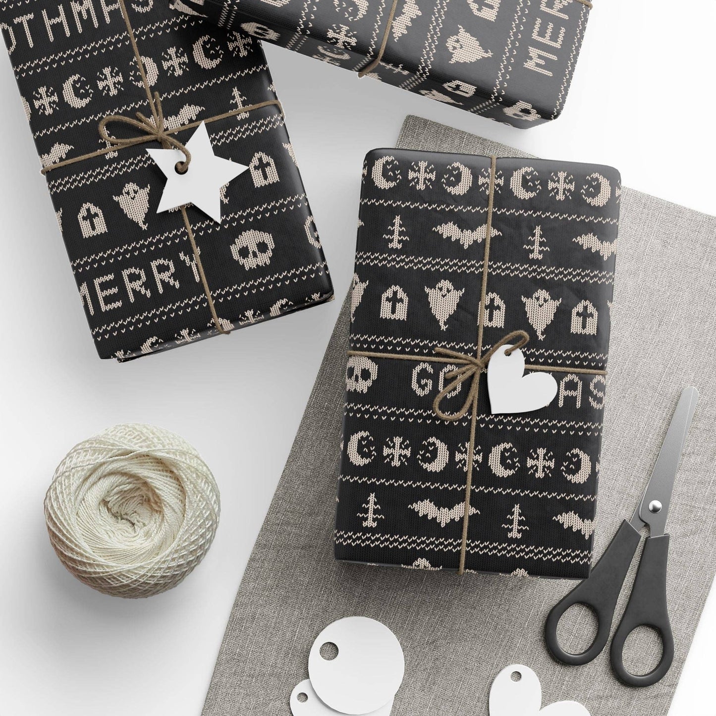 Merry Gothmas Black Spooky Gift Wrapping Paper Roll