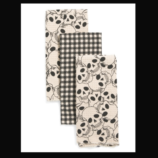 Knit Skull Halloween Kitchen Towels Set of 3