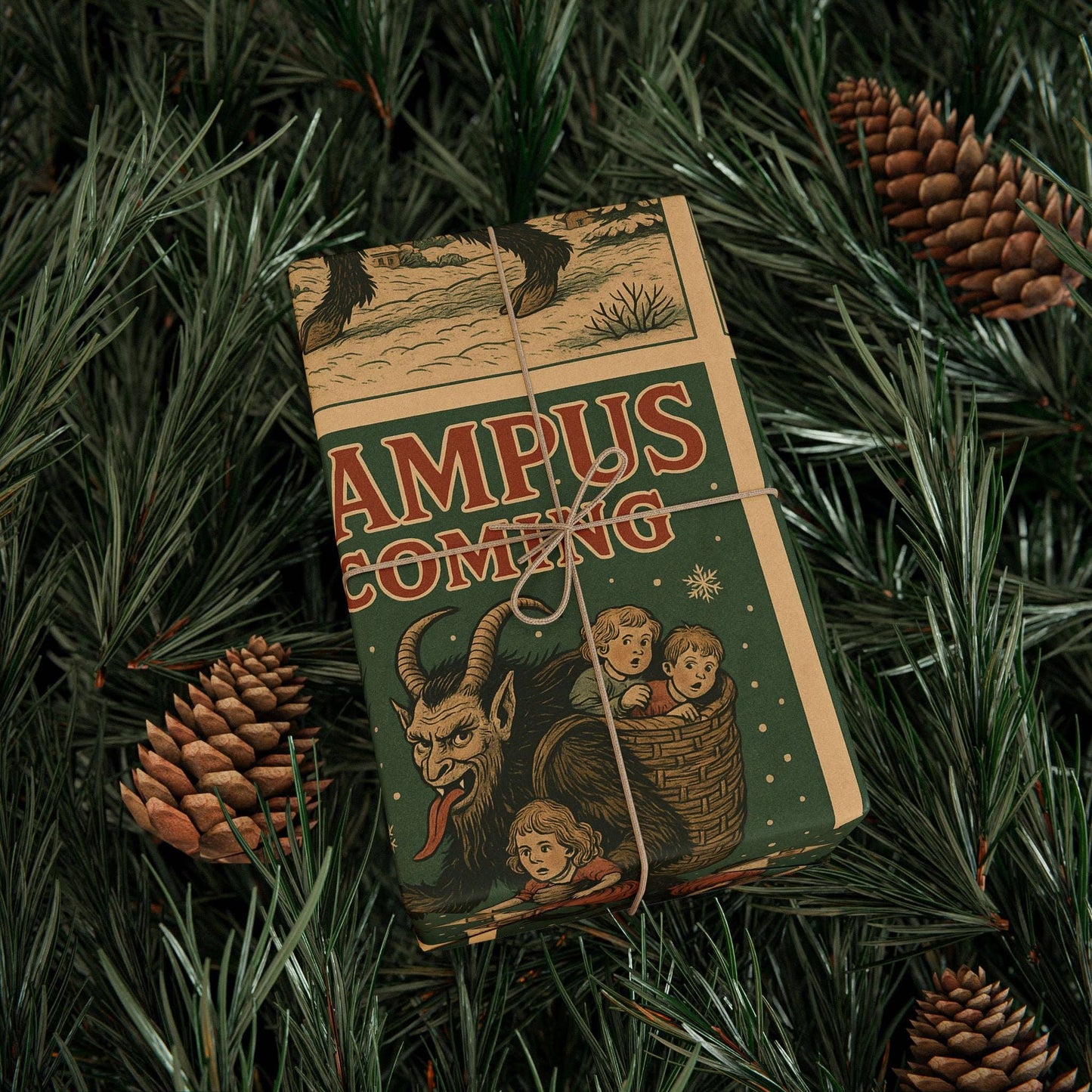Vintage Style Krampus is Coming Gift Wrapping Paper Roll