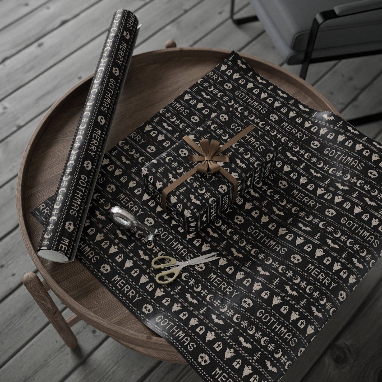 Merry Gothmas Black Spooky Gift Wrapping Paper Roll
