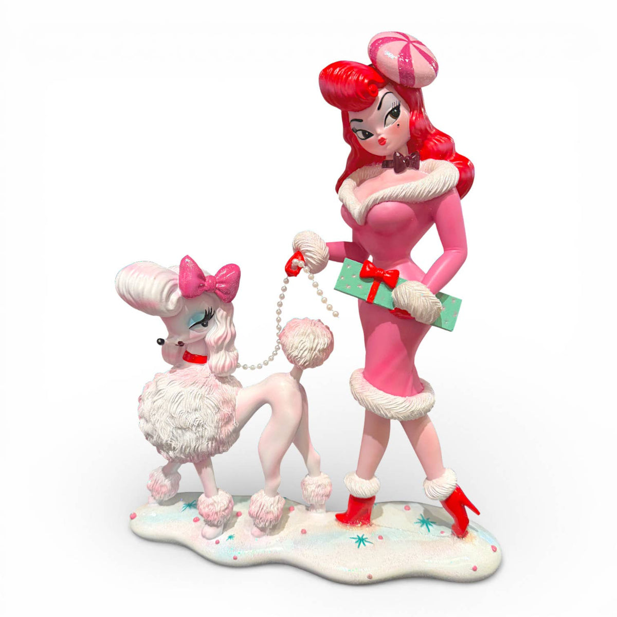 Miss Fluff Peppermint VonFrost Walking Her Poodle Figurine – 12 Inch