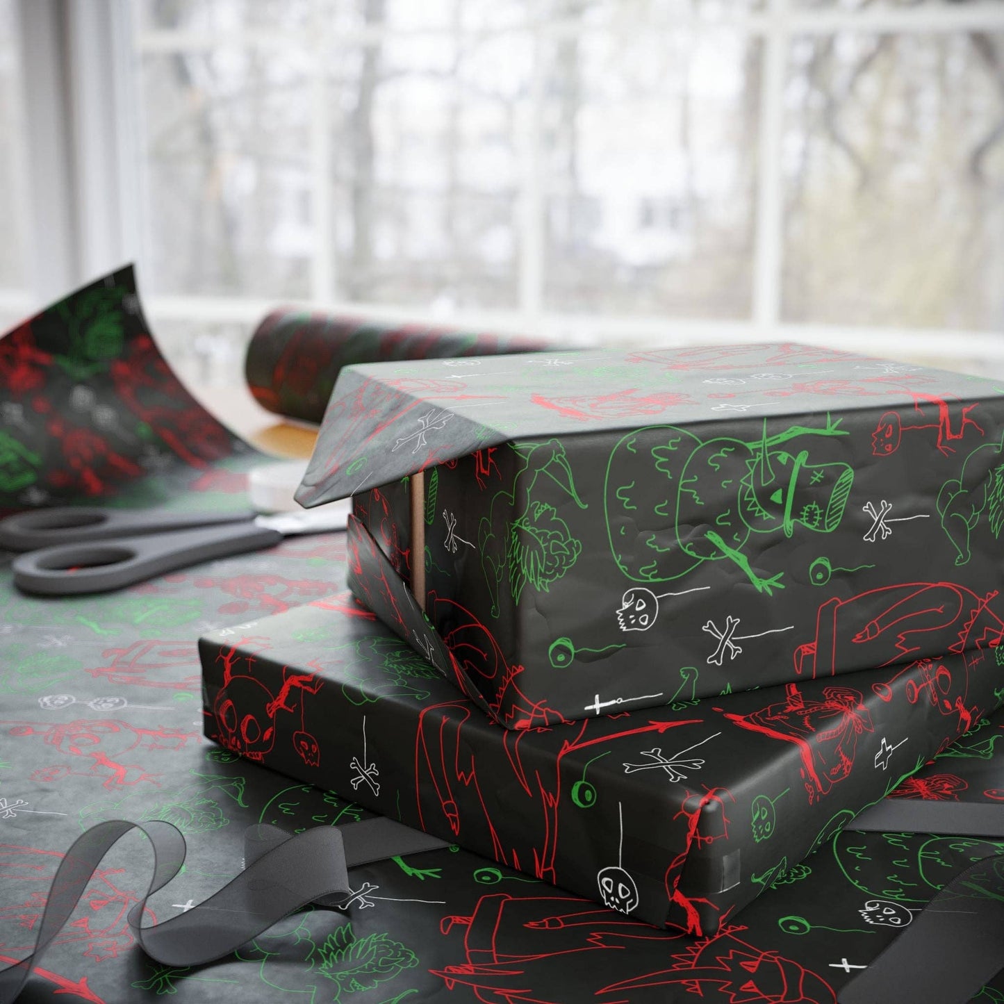 Creepmas Cheer Creepy Santa, Snowman, Skull Gift Wrapping Paper