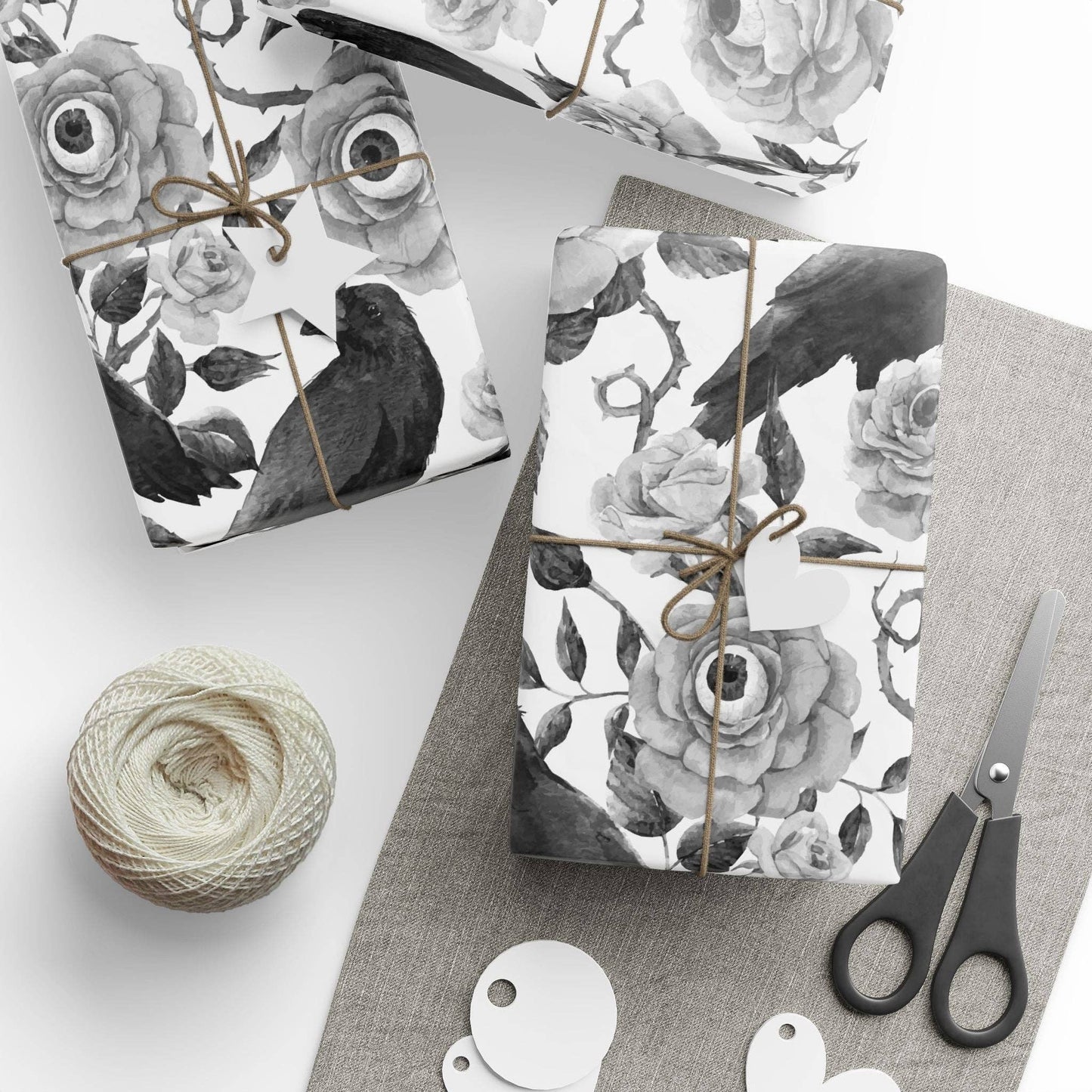 Watchful Eyeball and Raven Spooky Gift Wrapping Paper Roll