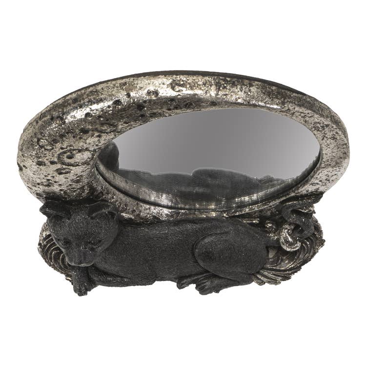 Witchy Vintage Black Cat on Moon Tabletop Mirror