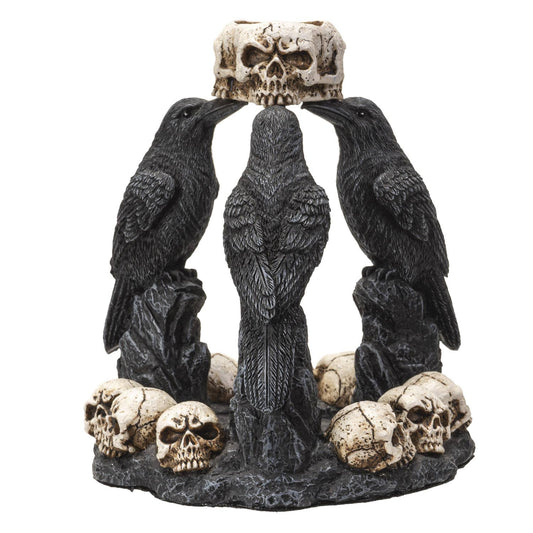 Raven Holding Skulls Backflow Incense Burner Holder