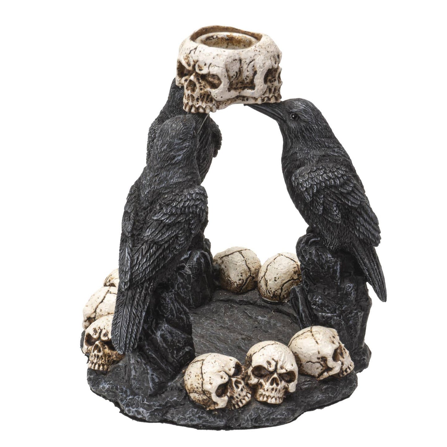 Raven Holding Skulls Backflow Incense Burner Holder