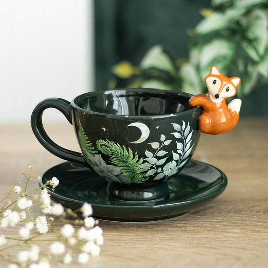Green Forest with Fox Print Teacup Coffee Mug