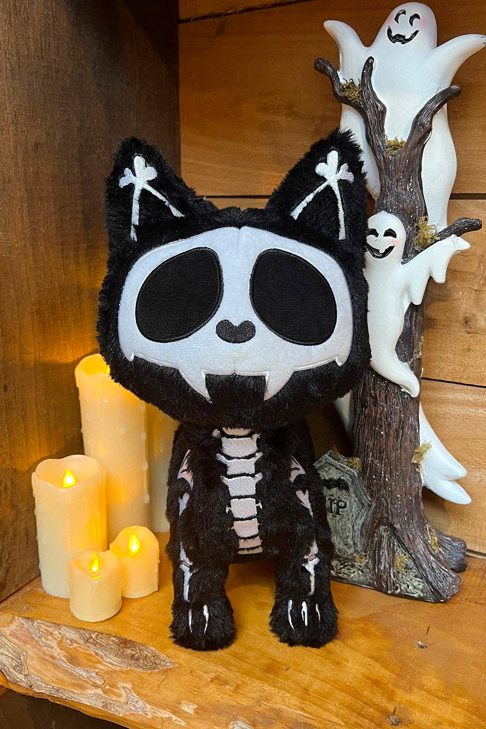 Skelekitty Cat Kitten Skeleton Plush Toy [Deluxe] Holiday Creepmas Gothmas Christmas Spooky Gift