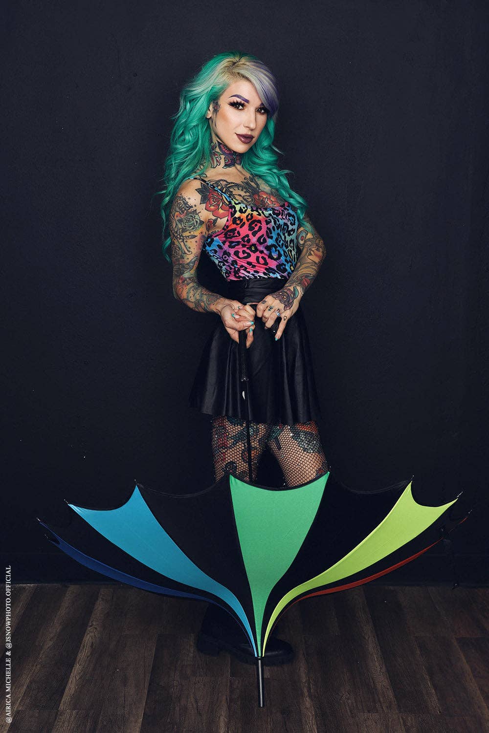 Rainbow Batwing Pagoda Umbrella Goth