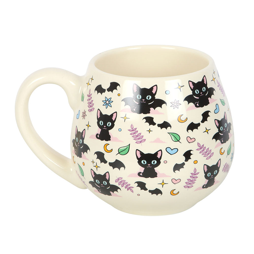 Cute and Creepy Black Cat Bat Moon Rounded Mug
