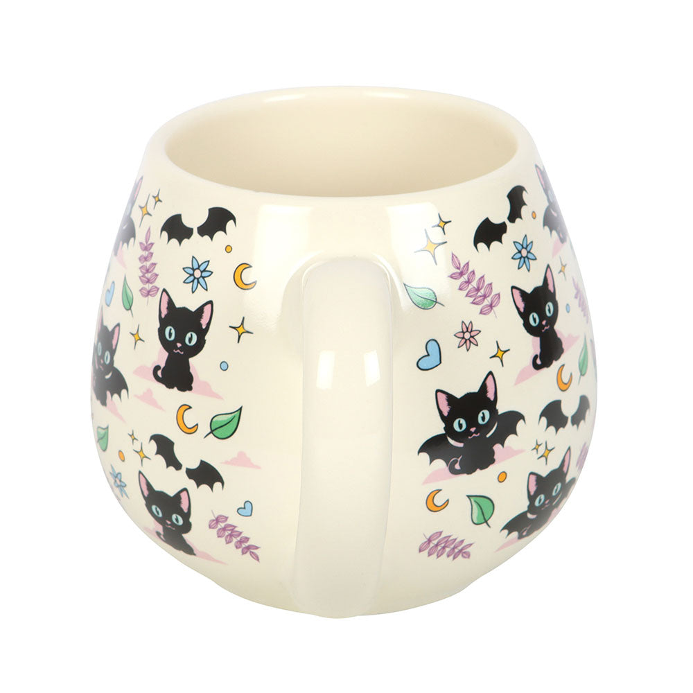 Cute and Creepy Black Cat Bat Moon Rounded Mug
