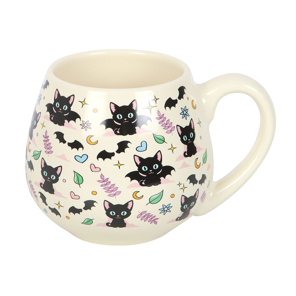 Cute and Creepy Black Cat Bat Moon Rounded Mug
