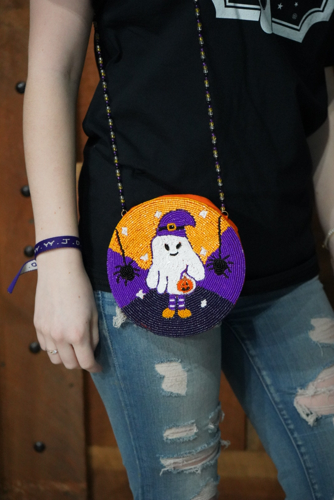 Halloween Beaded Ghost Crossbody Bags