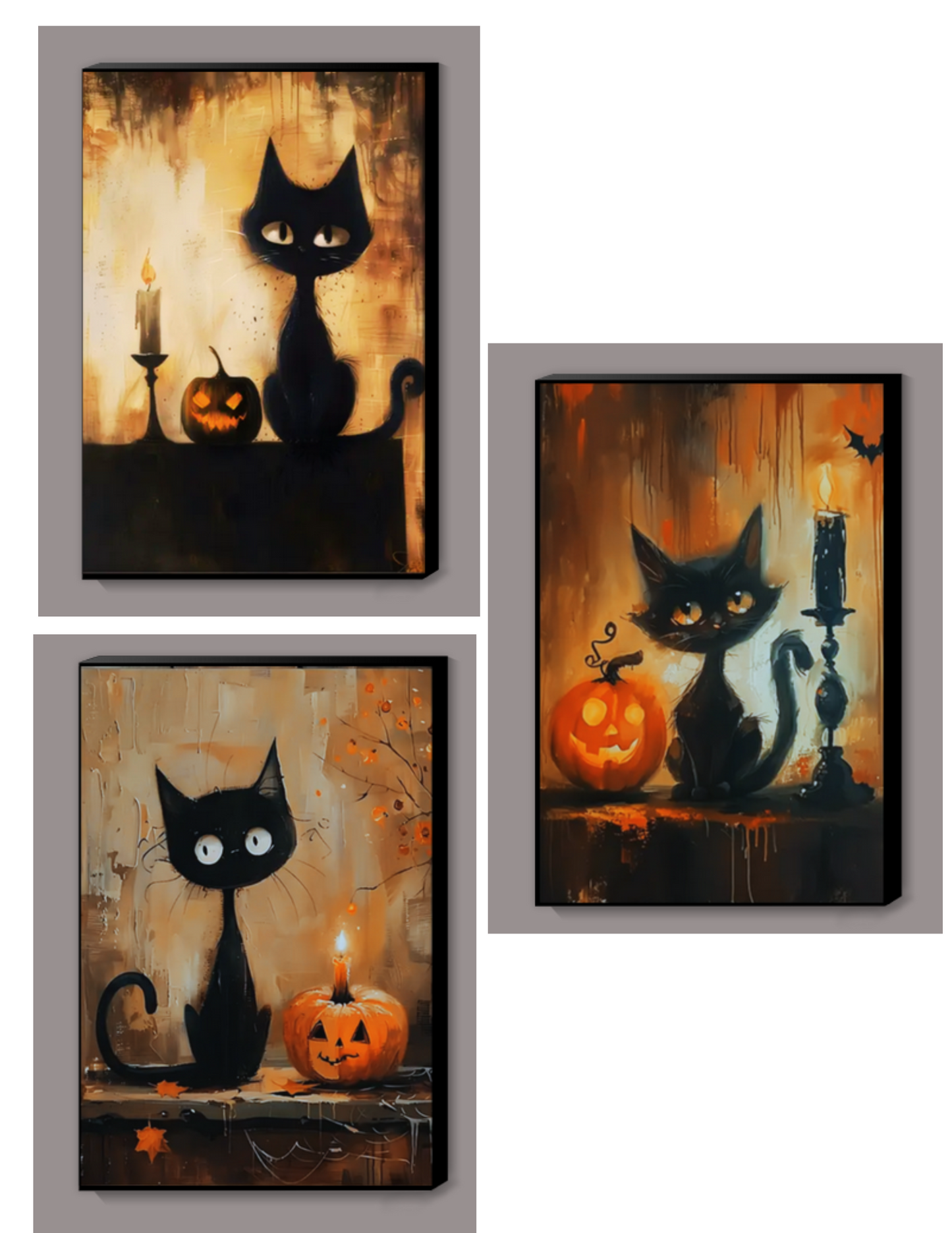 Pumpkin Friends Black Cat Canvas Prints