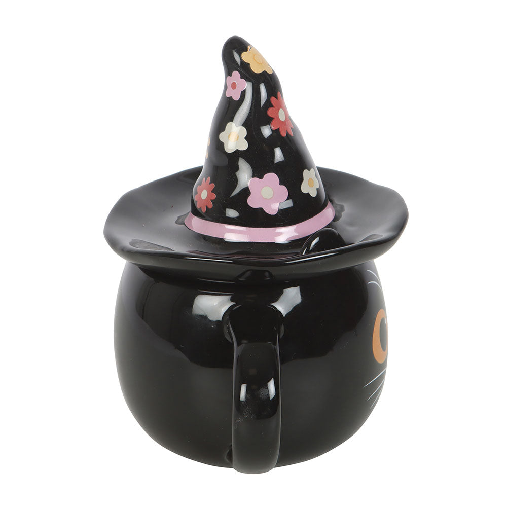 Whimsical Witch Cat Lidded Mug