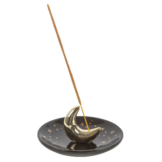 Gold and Black Crescent Moon Incense Stick Holder Burner