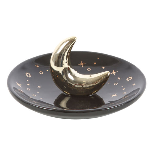Gold and Black Crescent Moon Incense Stick Holder Burner
