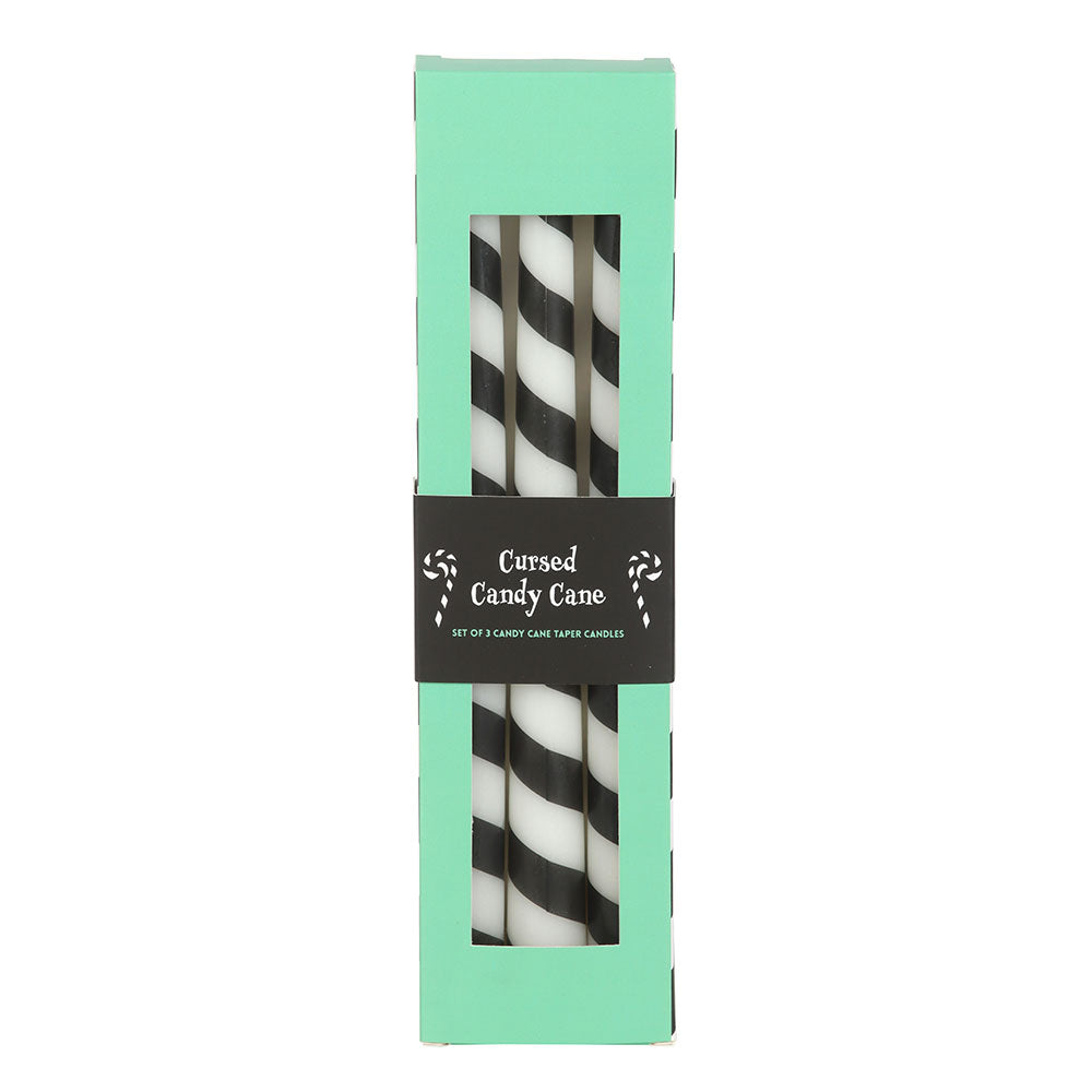 Cursed Black Candy Cane Taper Candles Creepmas Whimsigoth
