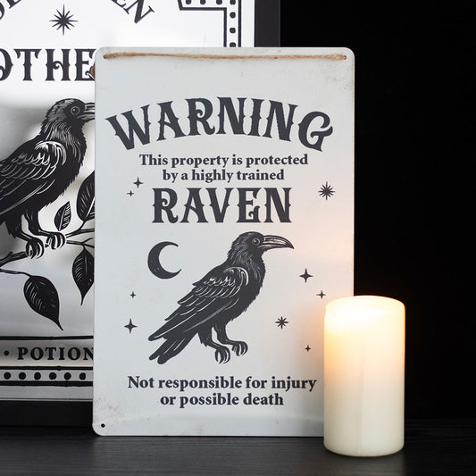 Protected by a Raven Hanging Sign Metal Sign