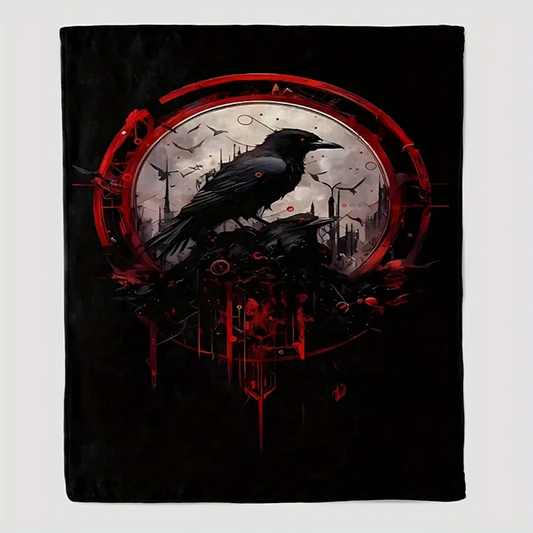 Vintage Gothic Raven Soft Flannel Throw Blanket