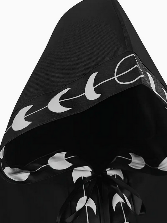 Medieval Style Moon Phases Men's Hooded Cloak