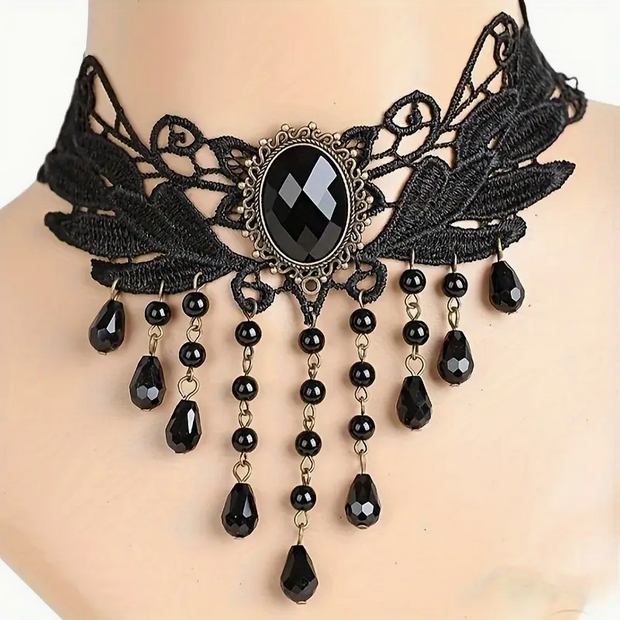 Vintage Goth Lace Choker Necklace