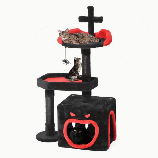 Gothic Cat Tree, Cat Condo with Bed