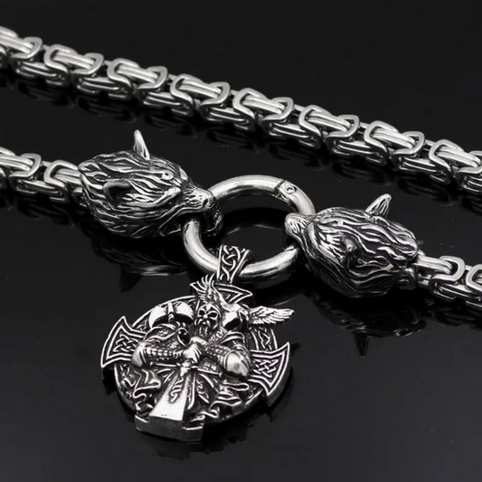 Nordic Viking with Wolf Necklace