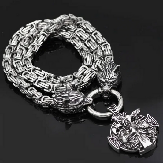 Nordic Viking with Wolf Necklace