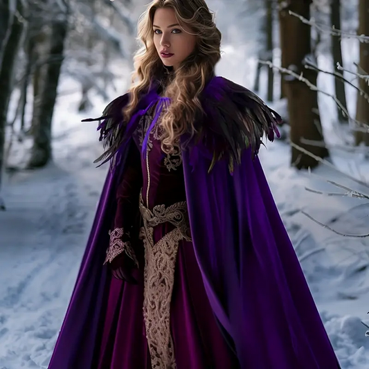 Purple Velvet Cloak with Feather Shaw