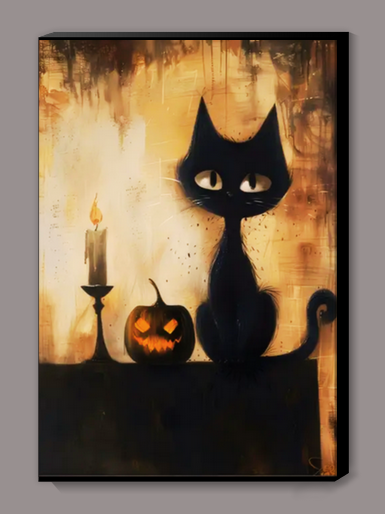 Pumpkin Friends Black Cat Canvas Prints
