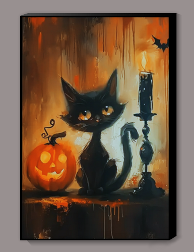Pumpkin Friends Black Cat Canvas Prints