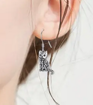 Sterling silver cat skeleton dangle earrings