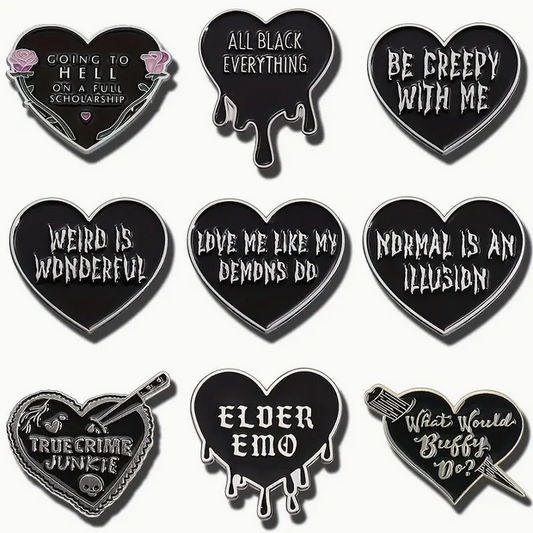 Gothic Funny Edgy Heart Shaped Enamel Pin