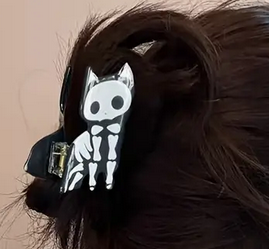 Skeleton Cat Kitten Hair Clip Whimsigoth