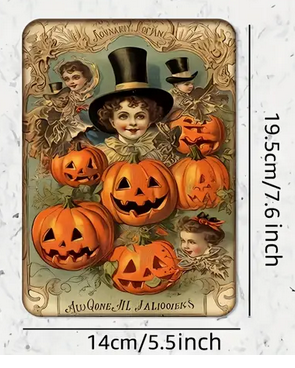 Vintage Halloween Garland Banner Pumpkin, Children, Skull, Bats, Cat, Crow