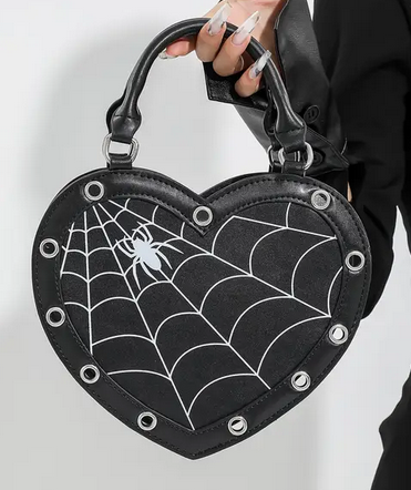 Gothic Spiderweb Heart Crossbody Bag Purse