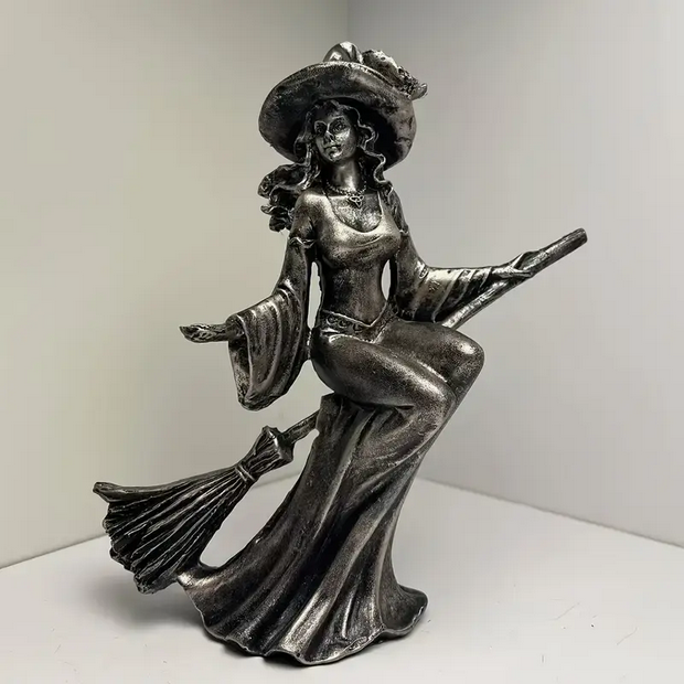 Practicing Witch Statues Moon, Broom, Cat, Book