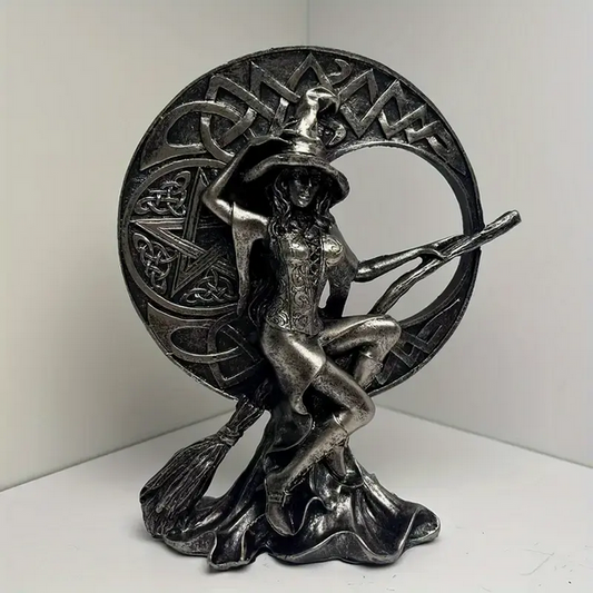 Practicing Witch Statues Moon, Broom, Cat, Book