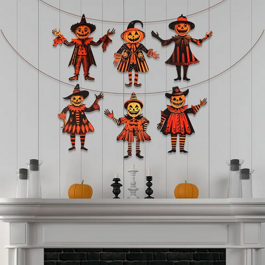 Vintage Halloween Jack O Lantern Garland Banner Pumpkin
