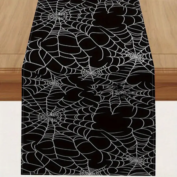 Black Spider Web Halloween Gothic Table Runner